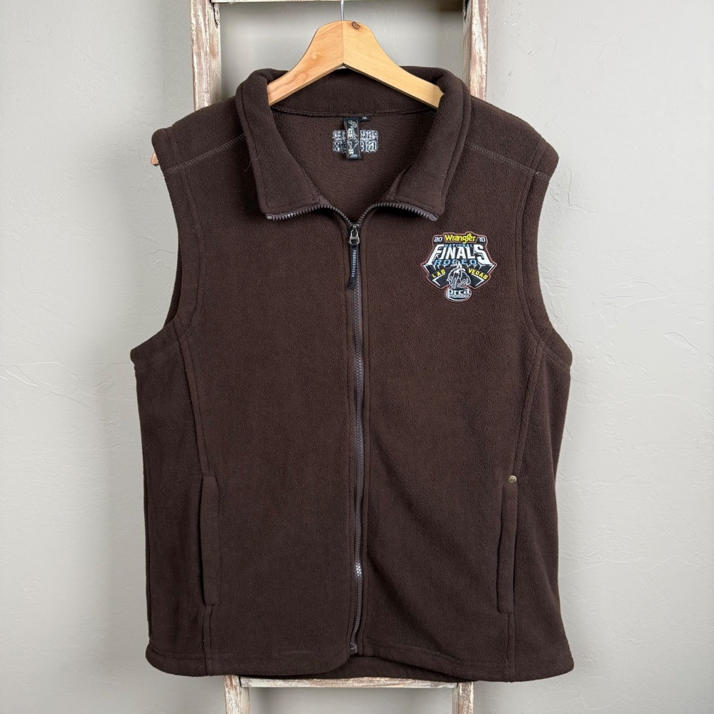 2010 National Finals Rodeo Wrangler Las Vegas Brown Fleece Zip Vest L